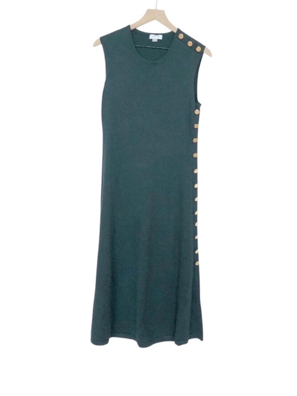 Calvin Klein.  Deep Teal Color Stretch Knit Midi Dress With Gold Button Accent M